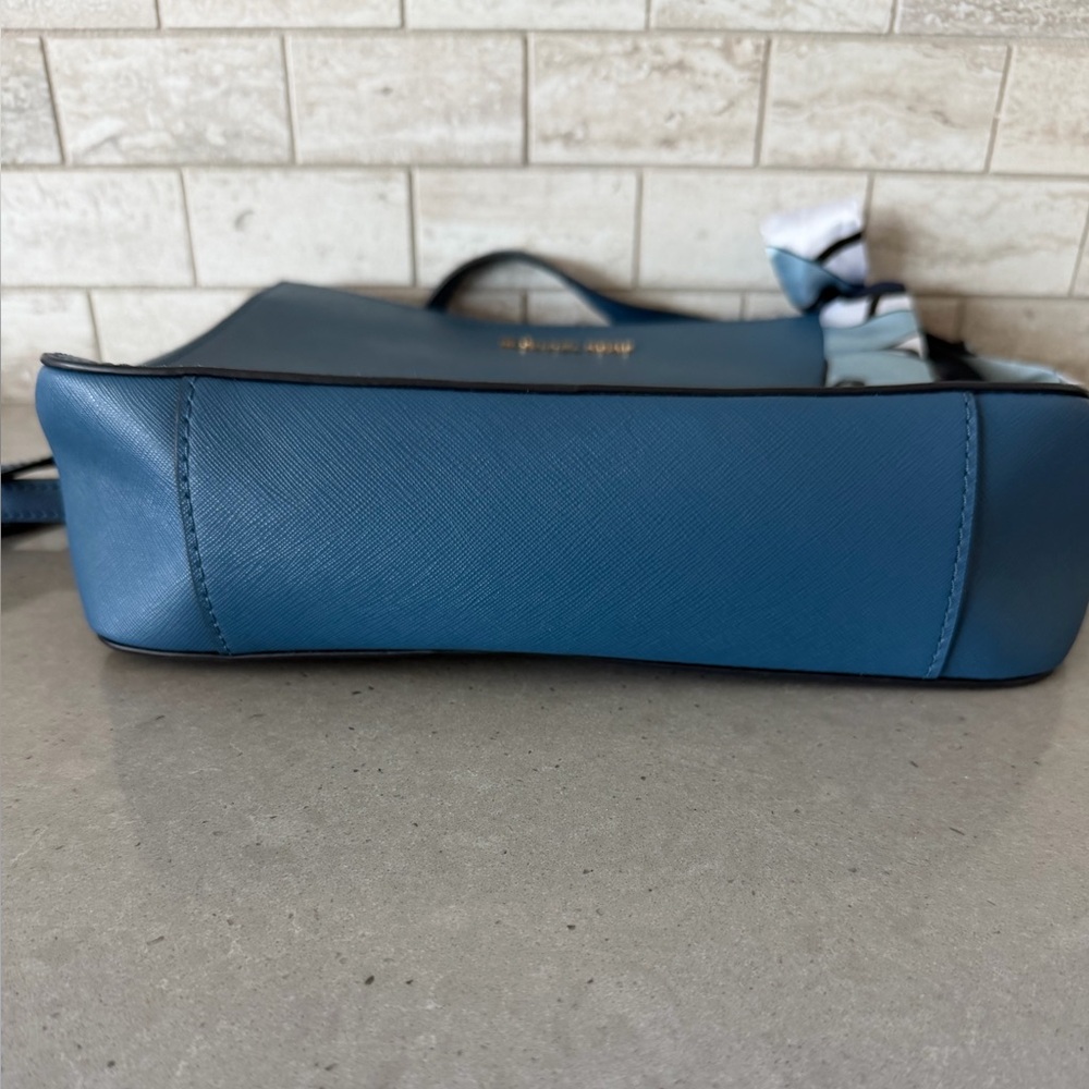 Michael Kors Blue Saffiano Leather Shoulder Bag with Scarf Accent - Picture 2 of 6
